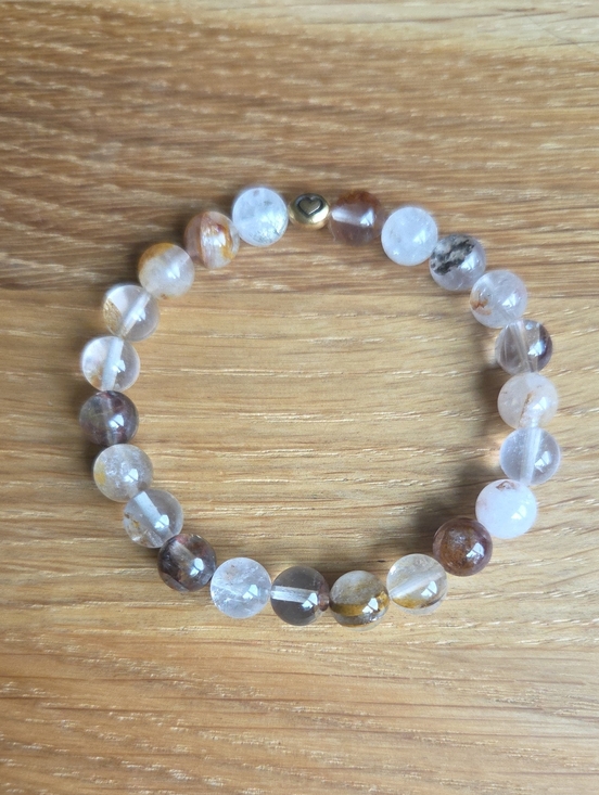 Hand Crafted Jewelry - Gold Red Rutilated Quartz Beaded Stretch Bracelet | Handmade